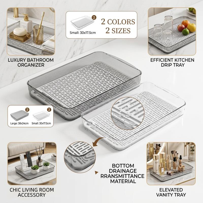 Meal Prep Organizer - Dwupoziomowy prostokątny plastikowy ociekacz do naczyń,